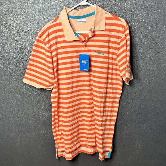 Columbia Men's PFG Orange Striped Super Bonefish Pique Polo Shirt Size L/G NWT - Picture 3 of 11